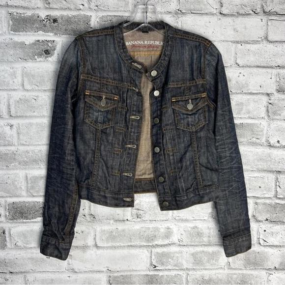 Banana Republic Premium Denim Cropped Dark Wash Jean Jacket Size XS - Picture 10 of 15